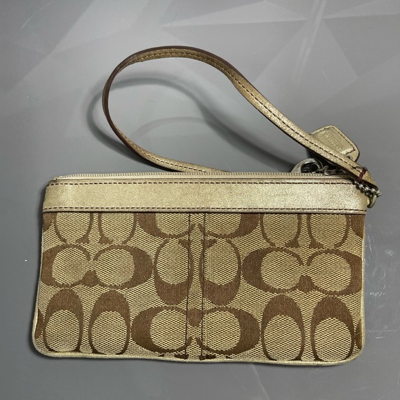 Coach Tan and Gold Signature Wristlet with Embellishments - Picture 4 of 10